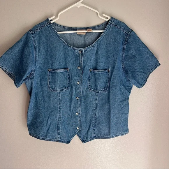 Vintage Crossroads Denim Pearl Snap Button T-Shirt - Picture 1 of 5